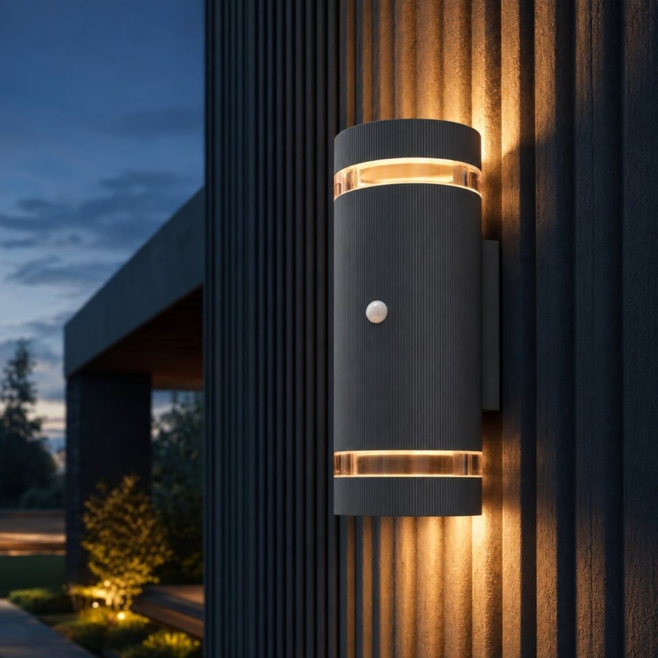 image 1 of Auraglow PIR Motion Sensor Double Up & Down Wall Light - FLORENCE | Black | Black/Cool White