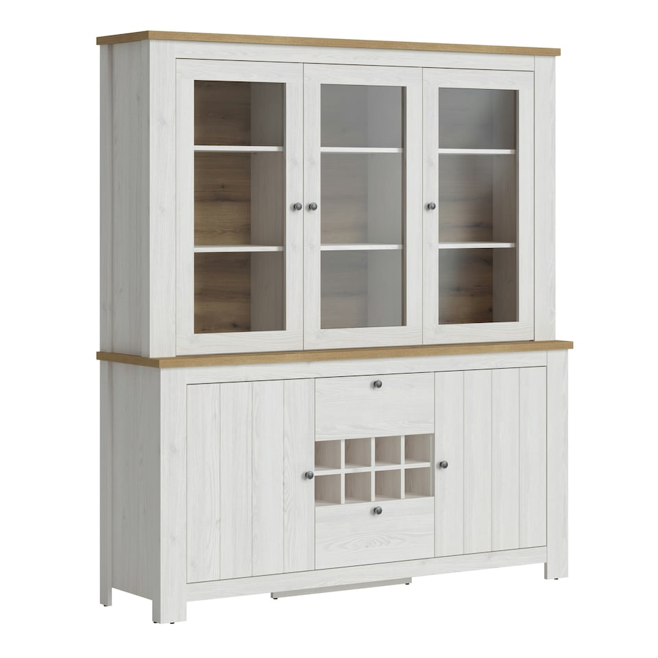 image 1 of Celesto 2 Door 2 Drawer Sideboard with 3 Door Display Top Unit in White and Oak