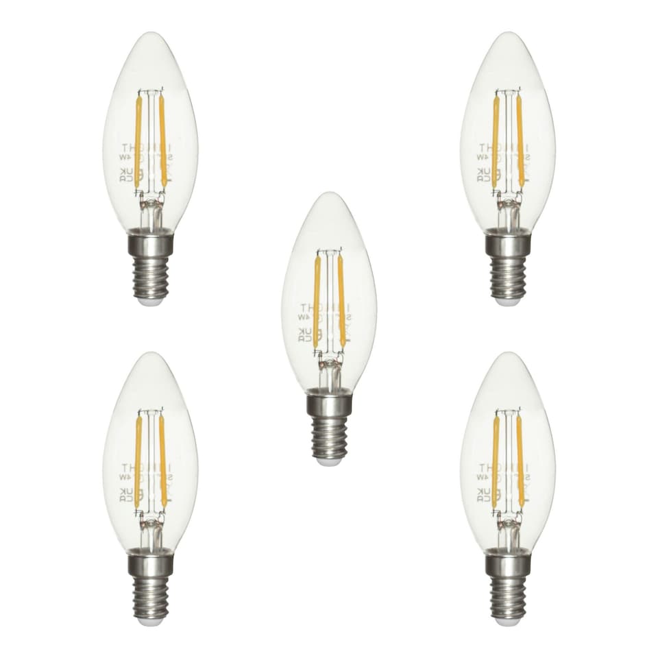 image 1 of BHS 5 Pack of 4 Watt LED Vintage Style SES E14 Candle Light Bulb | Clear | Cool White | 5