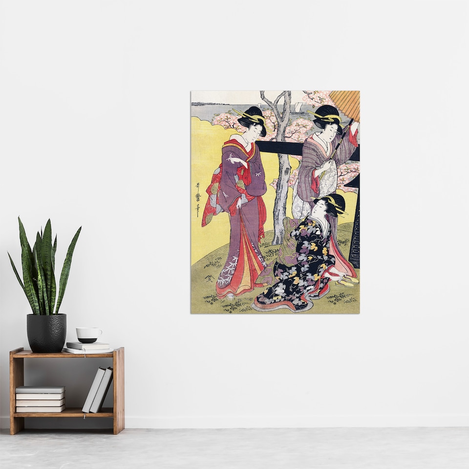 image 1 of Cherry Blossom Viewing Gotenyama Vintage Wall Art Print Kitagawa 24x32"