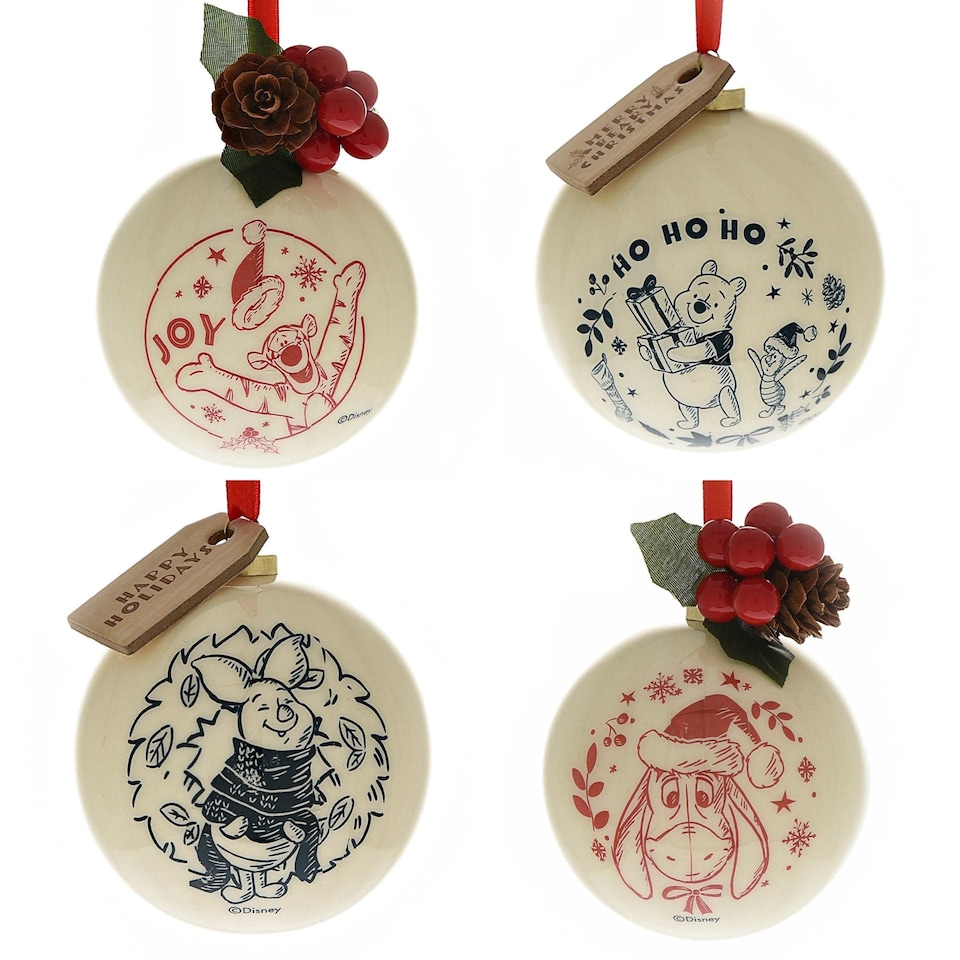 Widdop Gifts Disney Winnie the Pooh Set of 4 Christmas Tree Baubles