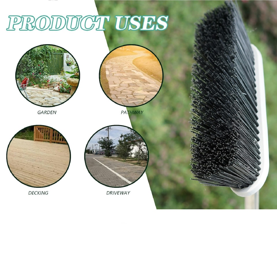 image 1 of Heavy Duty Stainless Steel Broom with Handle Outdoor Garden Hard Bristle Brush