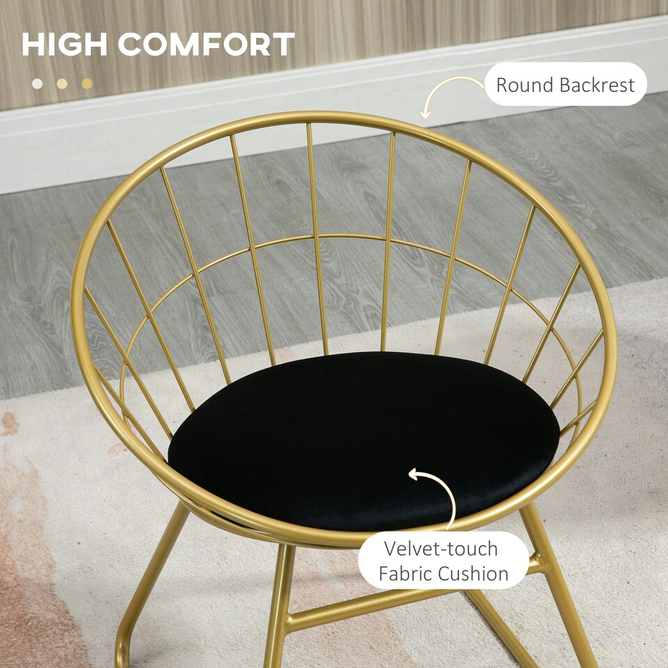 image 1 of HOMCOM Metal Wire Dining Chairs Set of 2, Steel Frame for Kitchen Gold