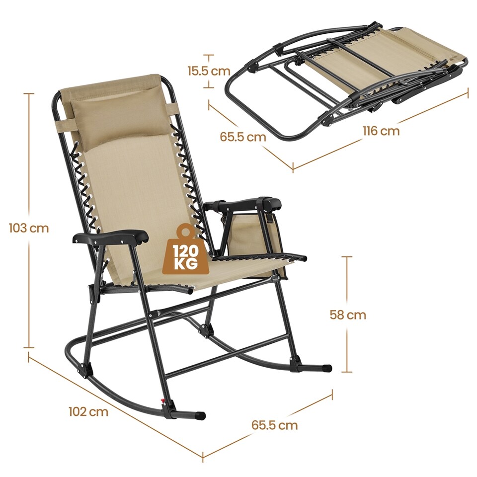 image 1 of Yaheetech 65.5 cm W Foldable Rocking Lounger with Pillow-Beige | Cream | Beige | One Size | 1
