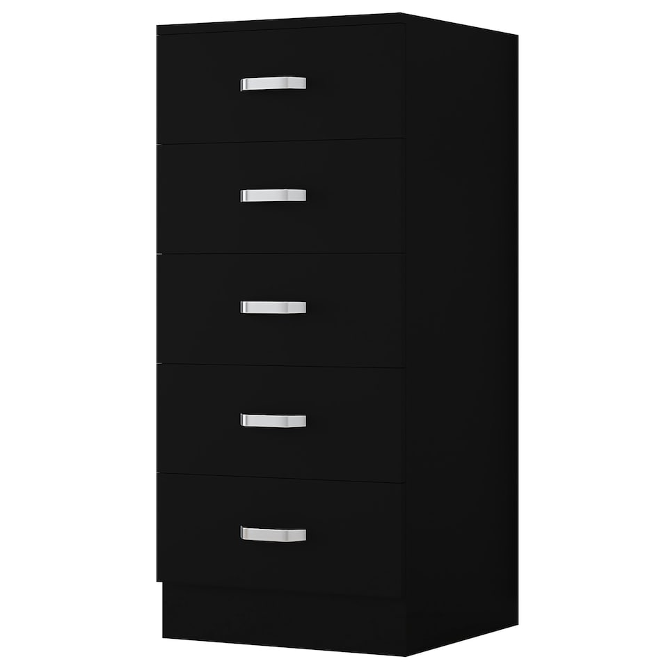image 1 of FWStyle Tunis 5 Drawer Tallboy Slim Chest Of Drawers - Matt Black