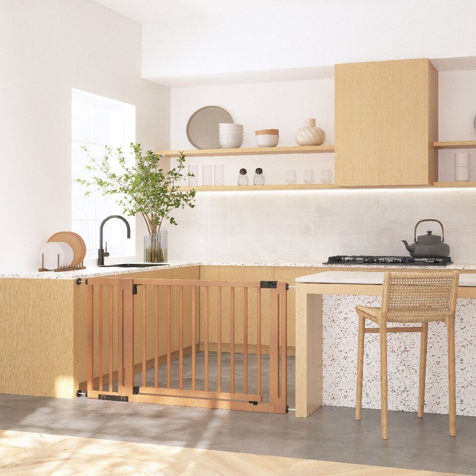 image 1 of Safetots Wooden Elegance Gate, Natural, 71cm - 79cm, Pressure Fit Safety Gate, Baby Gate for Stairs and Doors, Easy Installation