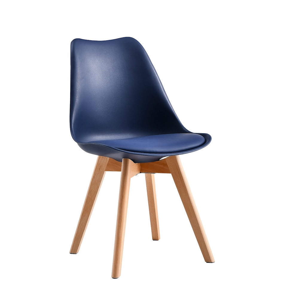 image 1 of Set of 6 Dining Chairs with Solid Wooden Legs and Seat Cushion Pads in Blue - Eva by MCC