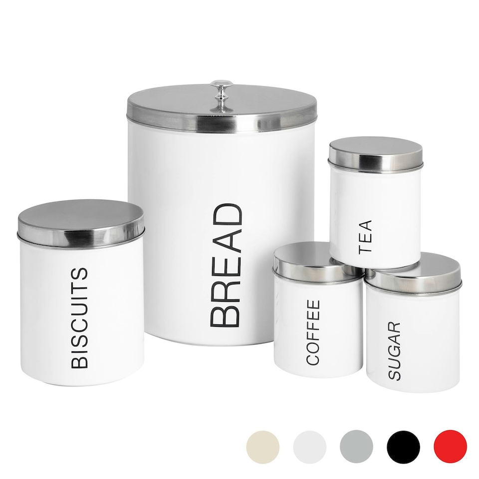 image 1 of Harbour Housewares 5 Piece White Round Metal Kitchen Canisters Set Utility Storage Utility Containers Storage Box Storage Container