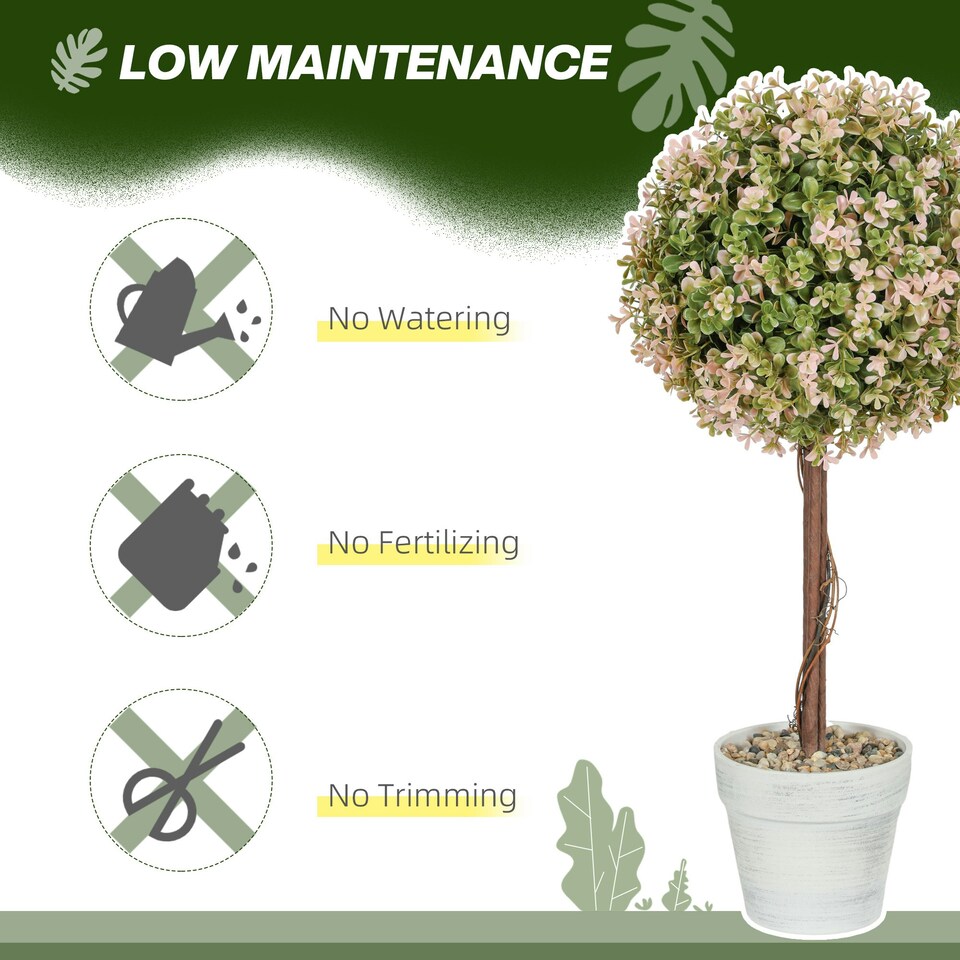 image 1 of HOMCOM Set of 2 Decorative Artificial Plants, Cream White