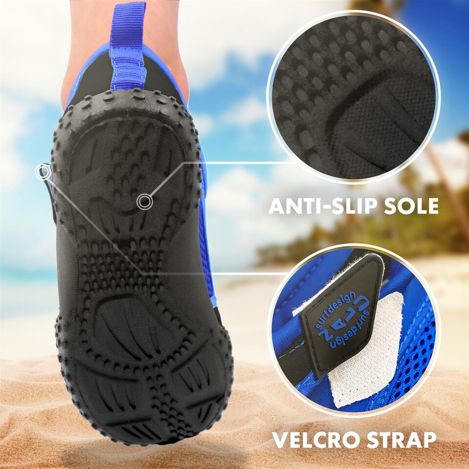 image 1 of GEEZY Aqua Water Shoes, Unisex, Beach Surfing - Blue & Black, UK Adult 3