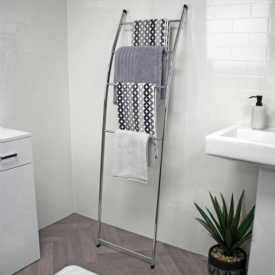 image 1 of Showerdrape Apex Chrome Bathroom Freestanding Towel Rail Storage Ladder