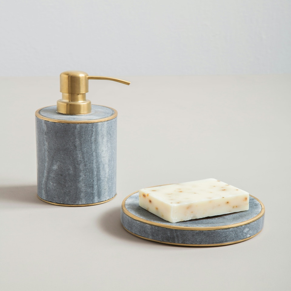 image 1 of Grey Marble Brass Soap Dish