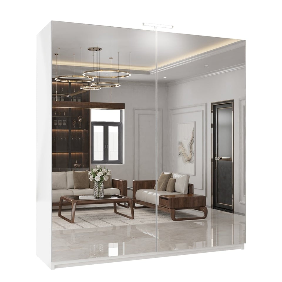 image 1 of Sliding Wardrobes 4U Full Mirror Sliding Wardrobe - Modern Bedroom Storage in 150cm, 203cm and 250cm | White | White200cm