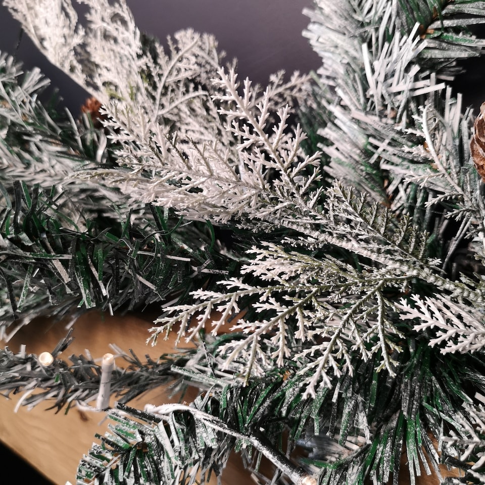 image 1 of 1.8m Snowy Christmas Garland with Pinecones 96 Tips and 50 Warm White LED Lights