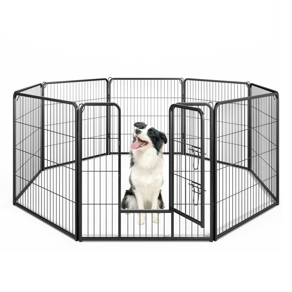 image 1 of COSTWAY 8 Panel 80cm Height Pen Fence w/ Lock Black Black