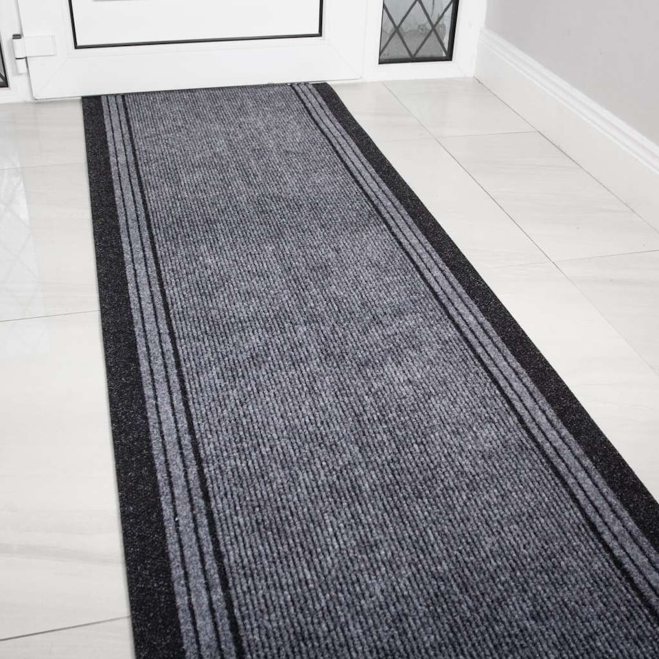 image 1 of kukoon 3ft - 39ft Long Dark Grey Hallway Runner Rug Stair Carpet Mat 80cm x 914cm