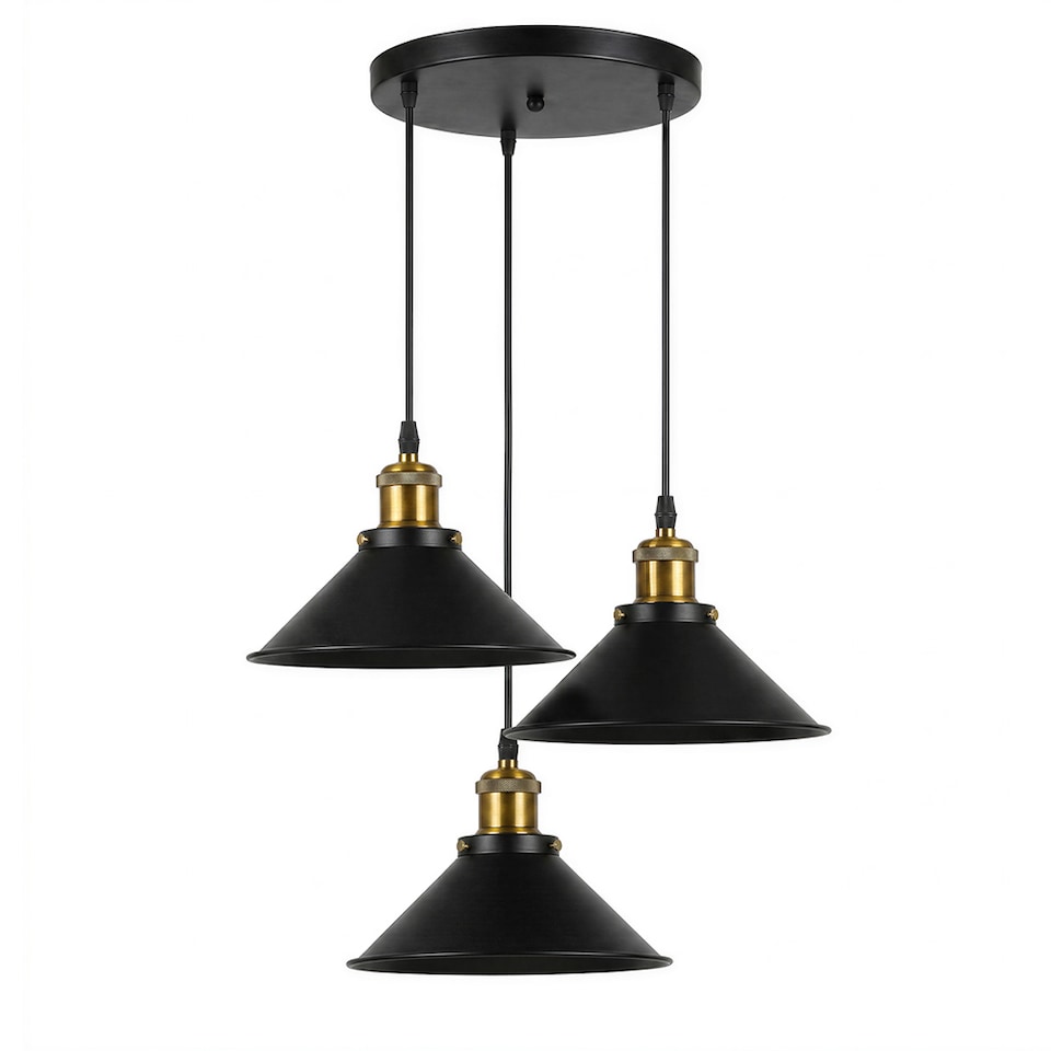 image 1 of Emitto Pendant Light 3 Lights Height Adjustable Vintage Ceiling Light Black