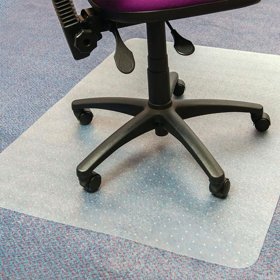 image 1 of 2 x Low Pile Rectangular 90x120cm PVC Floor Protector For Carpets & Hard Floors Non- Slip Office Chair Mat Unrolled