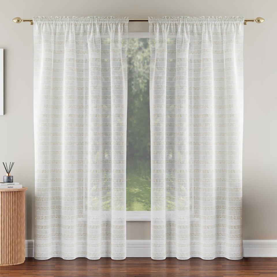 image 1 of Lima Gold Metallic Lurex Stripe Voile Panels - Pair 140 x 137cm (55x54")