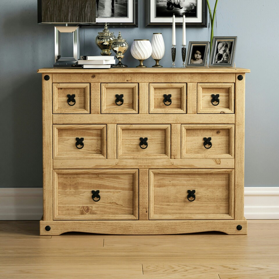 image 1 of Vida Designs Corona 9 Drawer Merchant Chest Sideboard Buffet Cabinet, Solid Pine Wood
