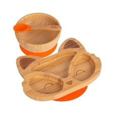 Tiny Dining Children's Bamboo Suction Fox Dinner Set - Orange