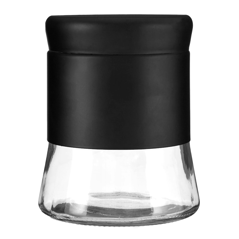 image 1 of Interiors by Premier Black Steel Wrap Glass Storage Jar, 800ml Capacity, Modern Design with Grey Steel Lid, Kitchen Storage