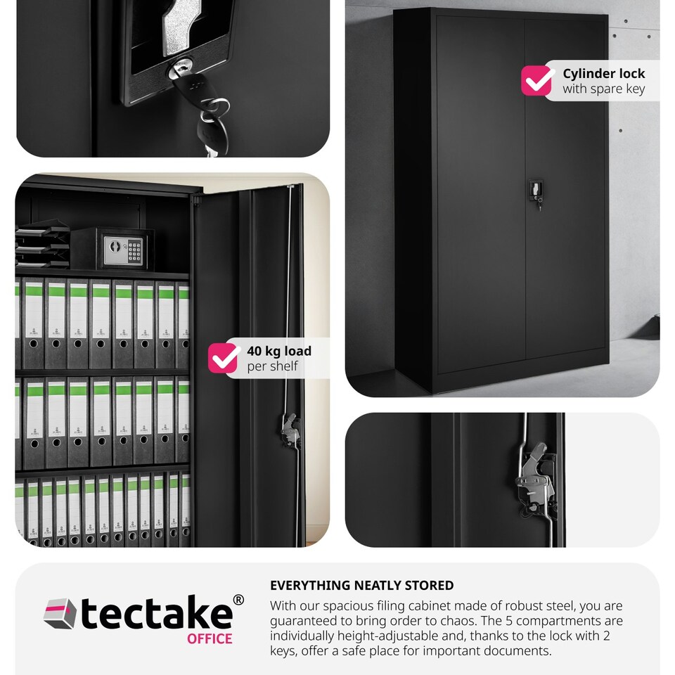image 1 of Filing Cabinet Blain - 5 height-adjustable shelves, lockable doors Black