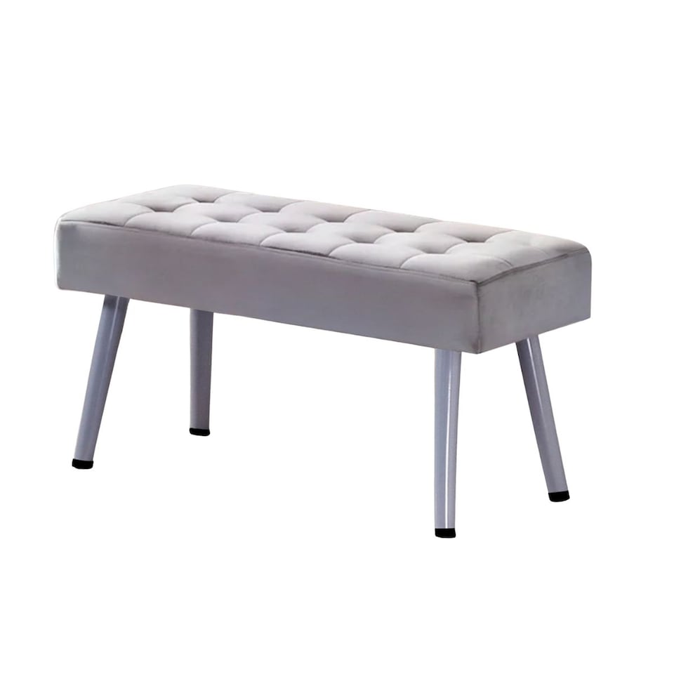 image 1 of Grey Velvet Padded Dining Bench with Metal Legs 90 cm Length, Dining Room Furniture
