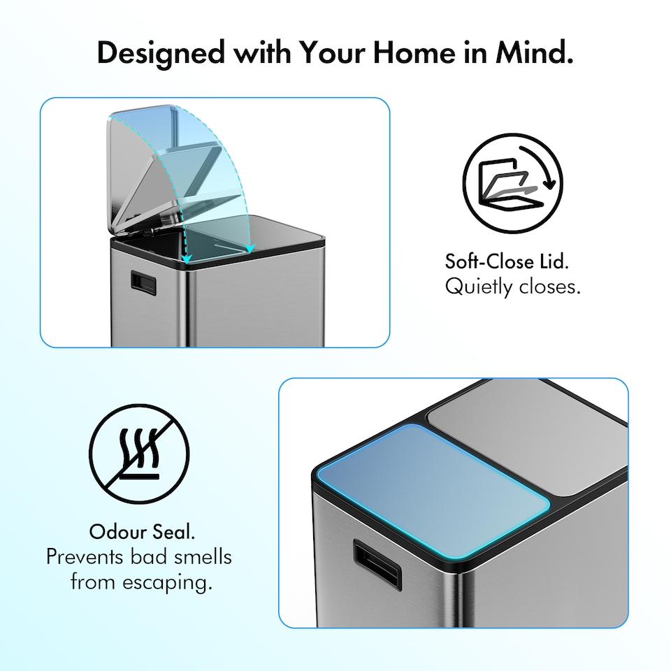 image 1 of VonHaus Cream 30L Waste & Recycling Kitchen Bin, 2 x 15L Compartment Stainless Steel Pedal Bin w/ Non Slip Base, Removable In-Bins | Chrome | Stainless Steel | 45L