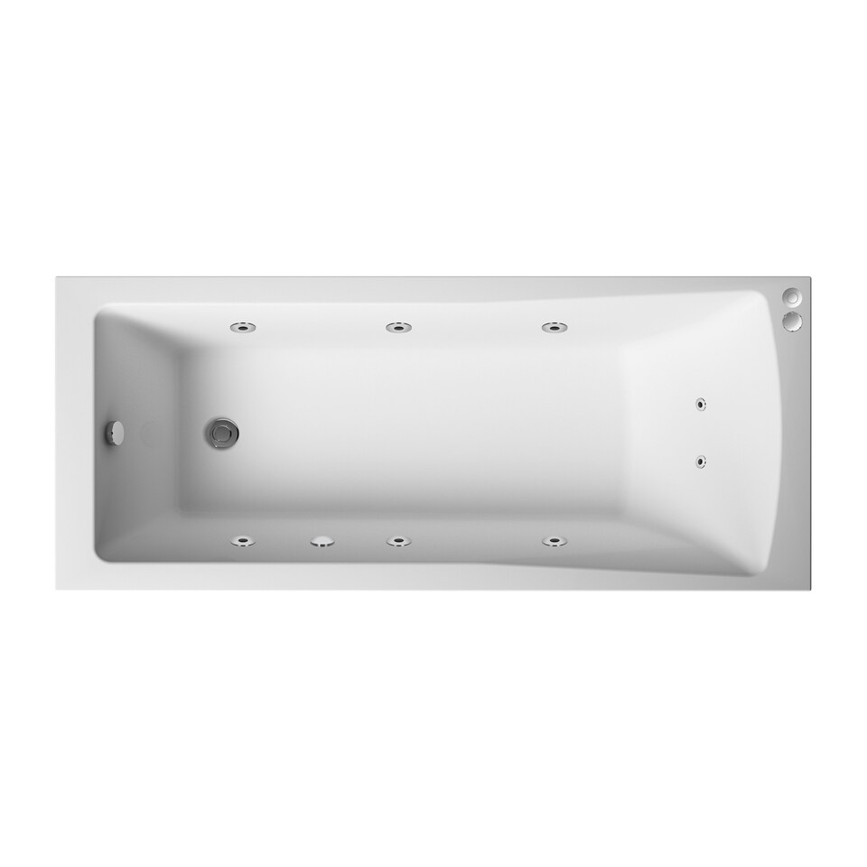 image 1 of Square Single Ended Straight Whirlpool Bath with 8 Chrome Jets and Leg Set, 1800 x 800mm White