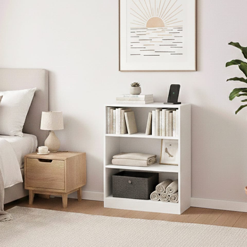 image 1 of Vida Designs Cambridge 3 Tier Low Bookcase Living Room Display Storage Unit - White
