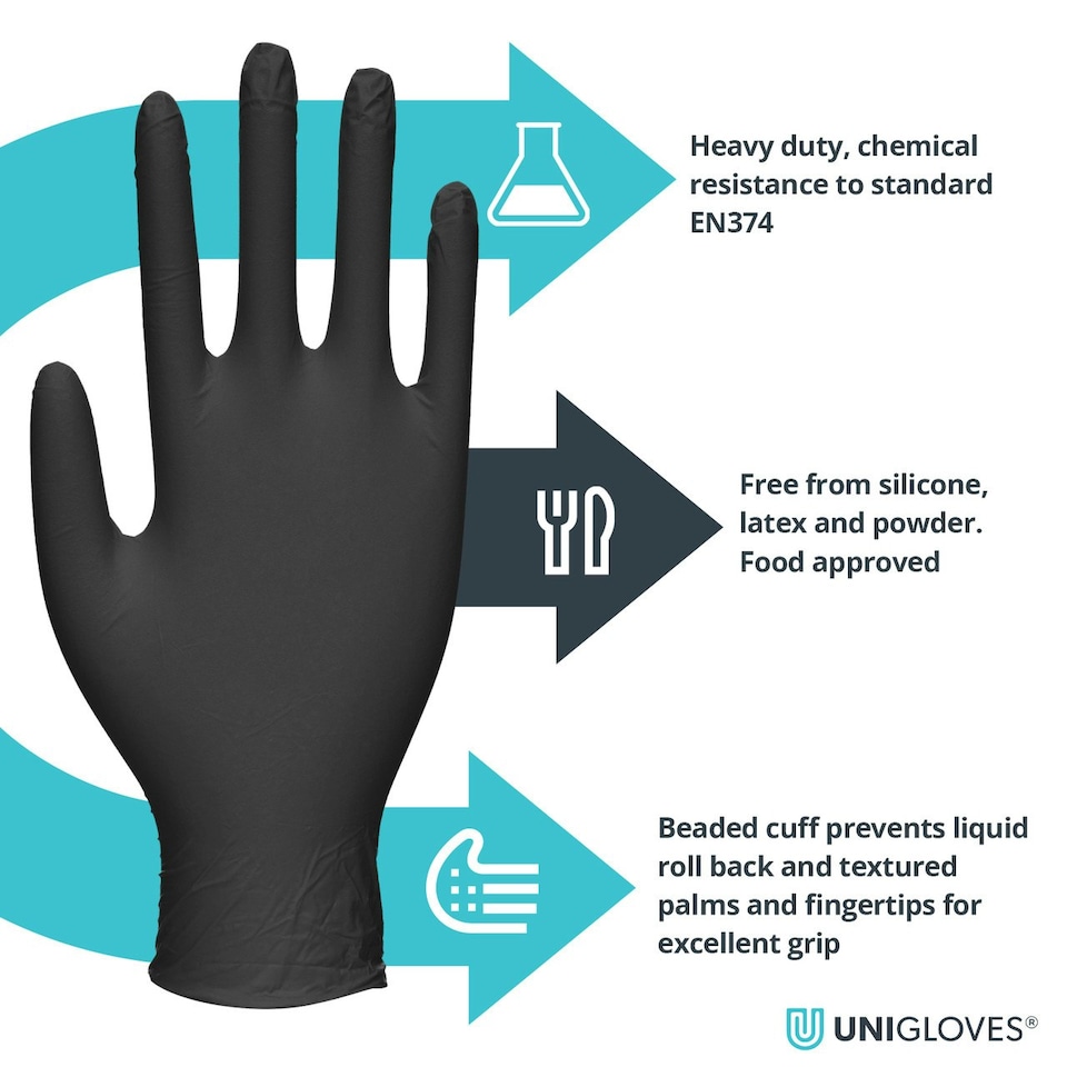image 1 of Unigloves PRO.TECT Black HD Box of 100 Nitrile Gloves Black | Extra Large