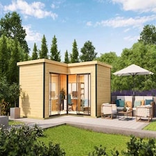 Domeo 6 + Domeo 6 Al pack ISO-Log Cabin, Wooden Garden Room, Timber Summerhouse, Home Office - L500 x W509.3 x H250.8 cm Brown