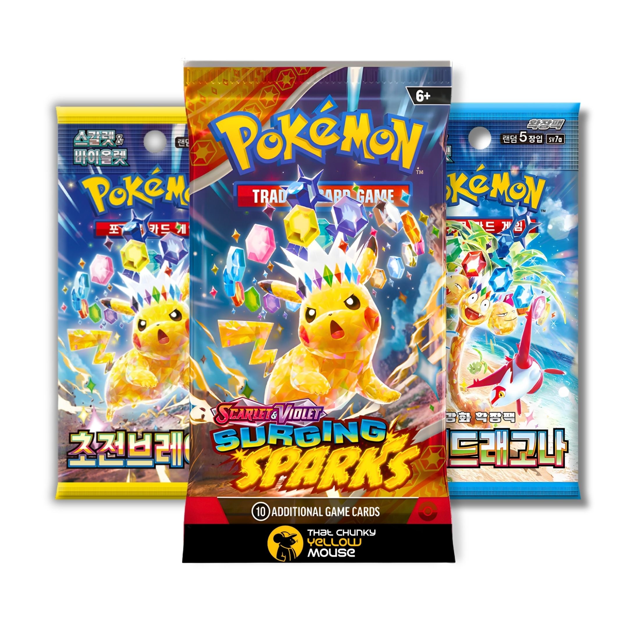 Pokemon Cards Surging Sparks TCYM Mixed Booster Pack Bundle 1 English Surging Sparks Packs Bonus KR Surging Sparks and Paradise Dragona Booster Packs