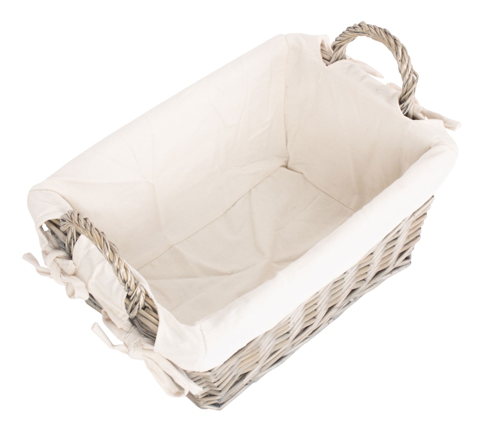 image 1 of Medium Antique Wash Handled Lined Storage Basket | White | White