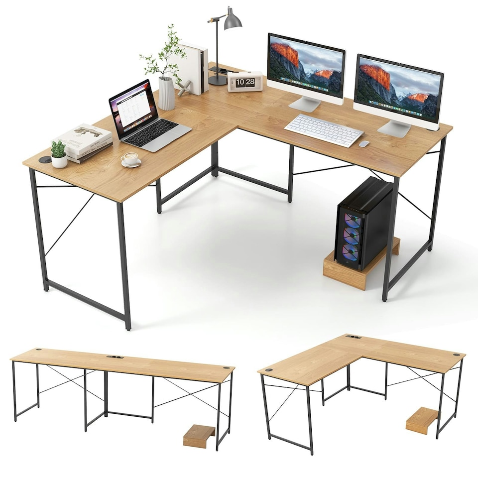 image 1 of COSTWAY Reversible L-Shaped Desk Corner Computer Desk N/A