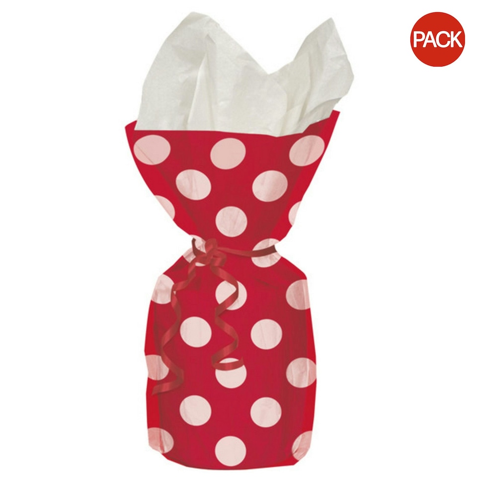 Unique Party Polka Dot Cello Party Bags (Pack Of 20) - Red - One Size