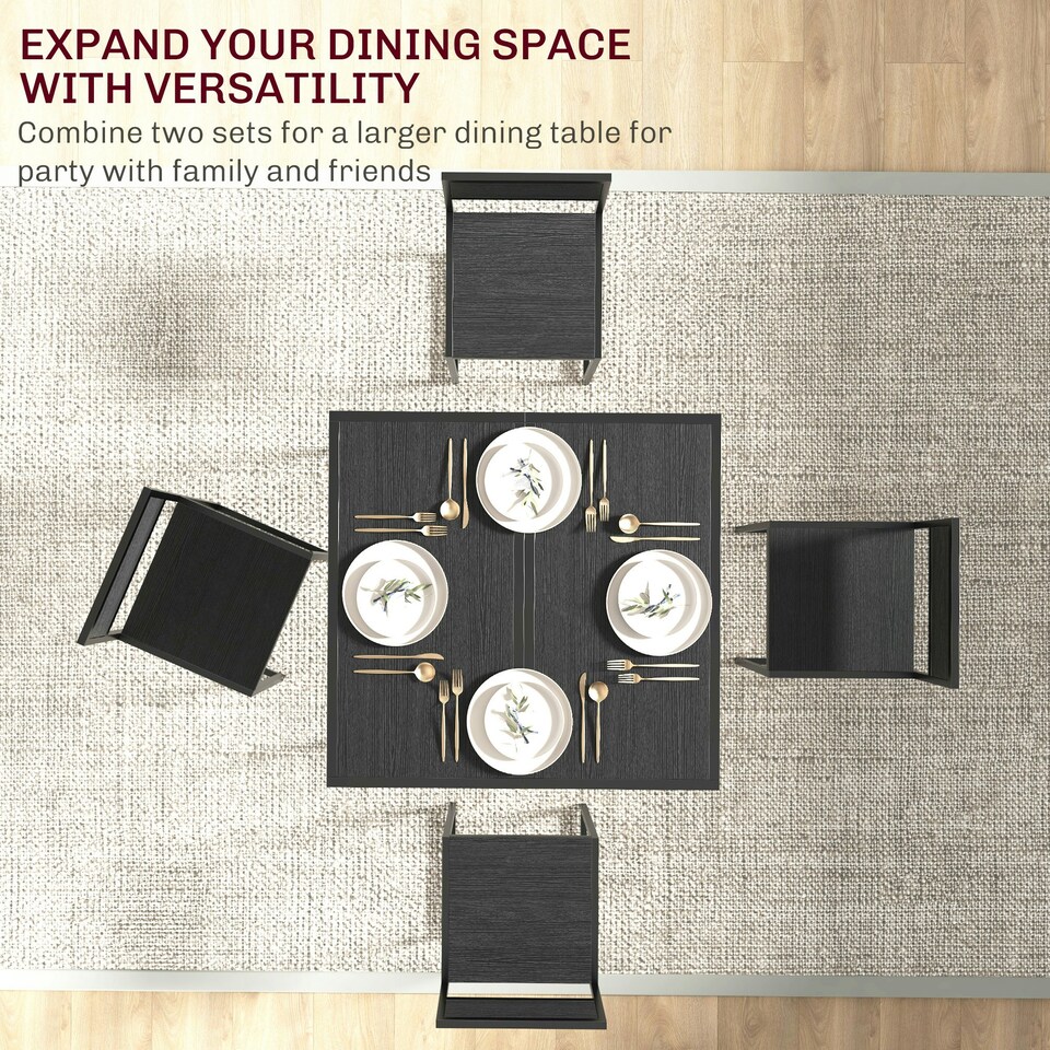 image 1 of HOMCOM 3 Piece Dining Table Set with Metal Frame, Black Black
