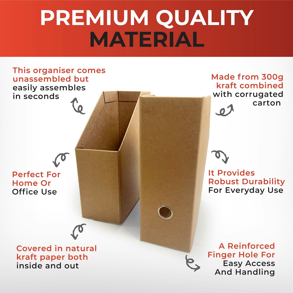 image 1 of Pack of 12 Kraft Magazine Files Corrugated Cardboard Desk Organiser | Multi