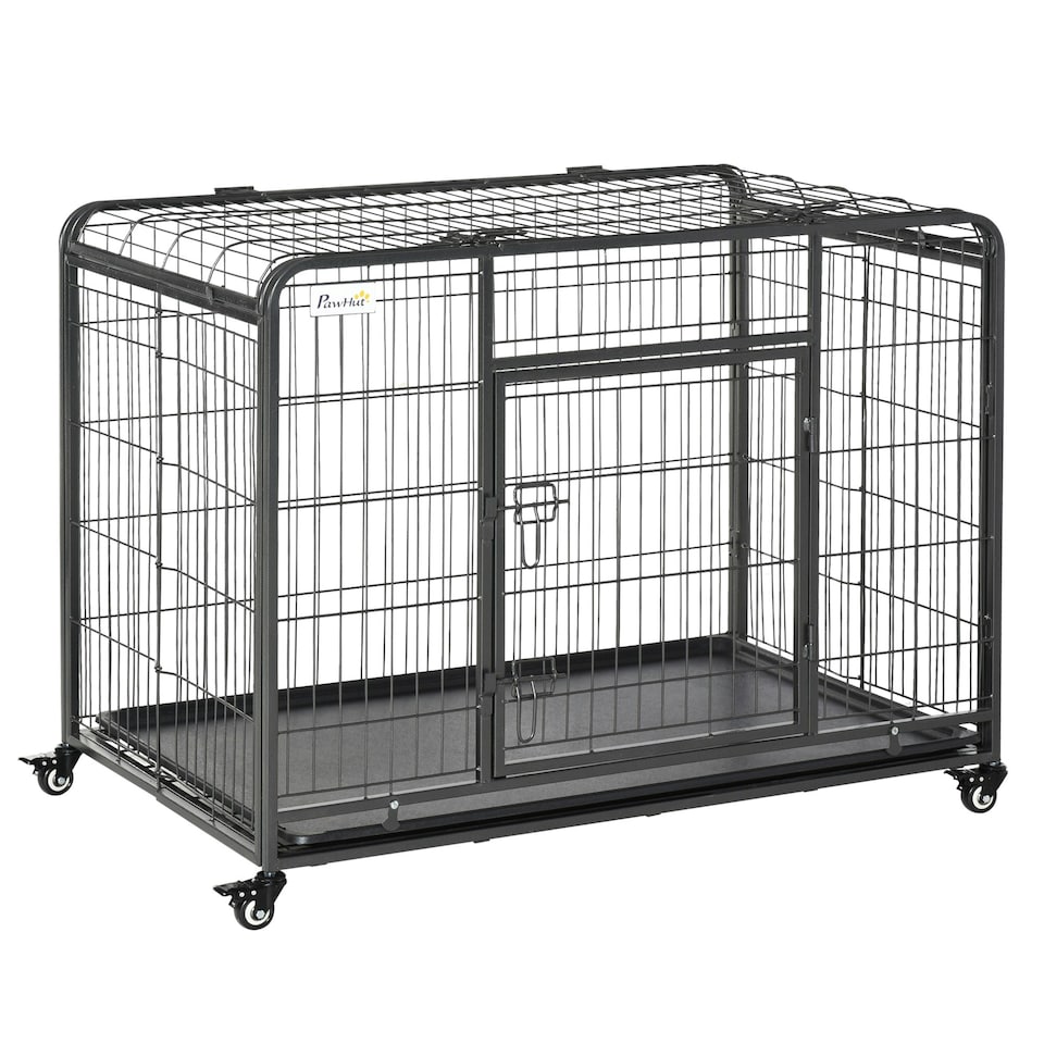 image 1 of PawHut 78x109cm Metal Dog Cage Kennel w/ Locking Door & Wheels Large Pets