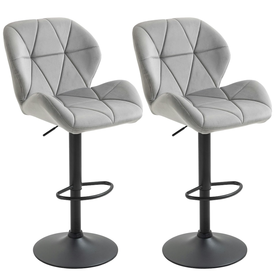 image 1 of HOMCOM Bar Stool Set of 2 Fabric Adjustable Height Counter Chairs Light Grey