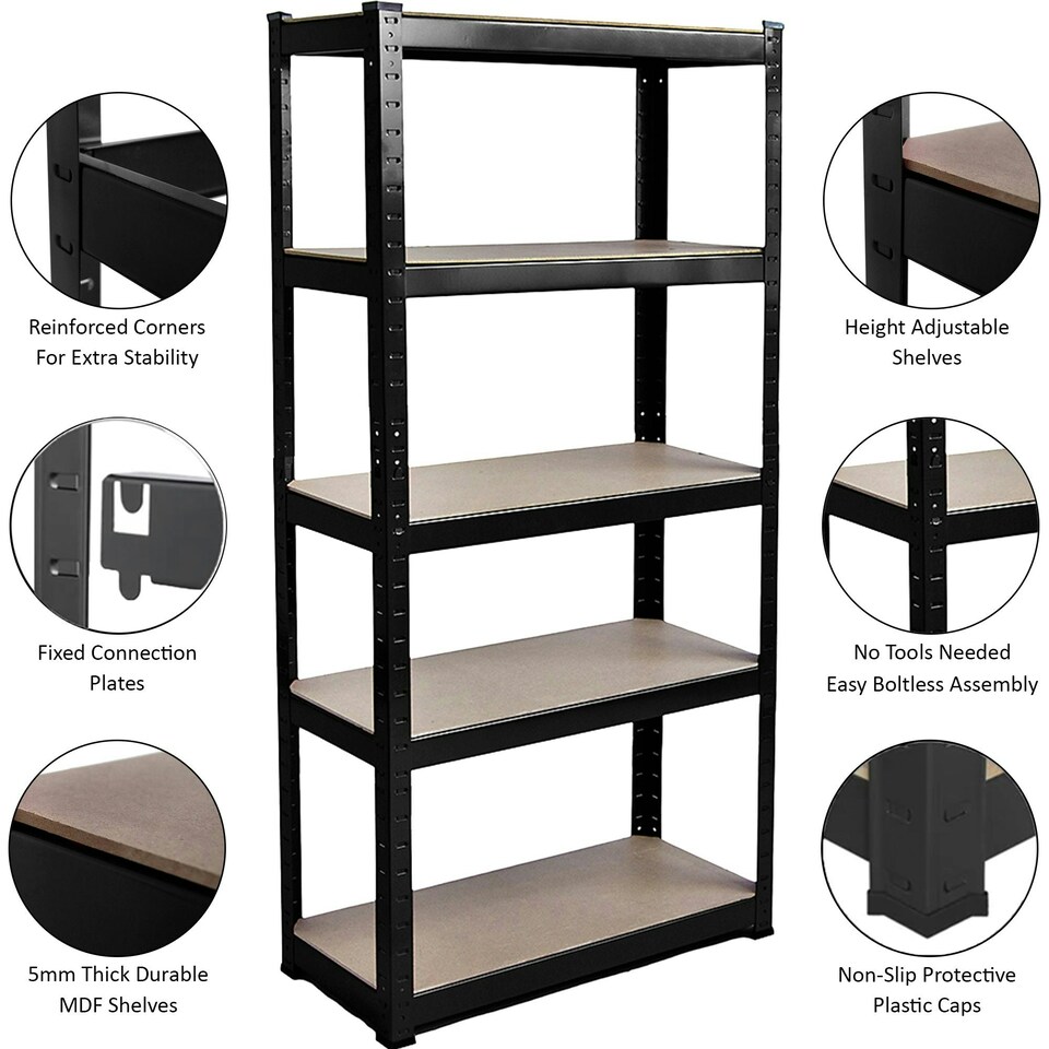image 1 of Home Vida 5 Tier Garage Shelf Heavy Duty Boltless Shelving Storage Unit, Black