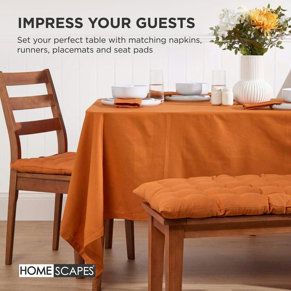 image 1 of Homescapes Garden Bench Cushion Luxury 3 Seater Cotton Indoor Outdoor Seat Pad | Orange | 143 x 48 cm | 1