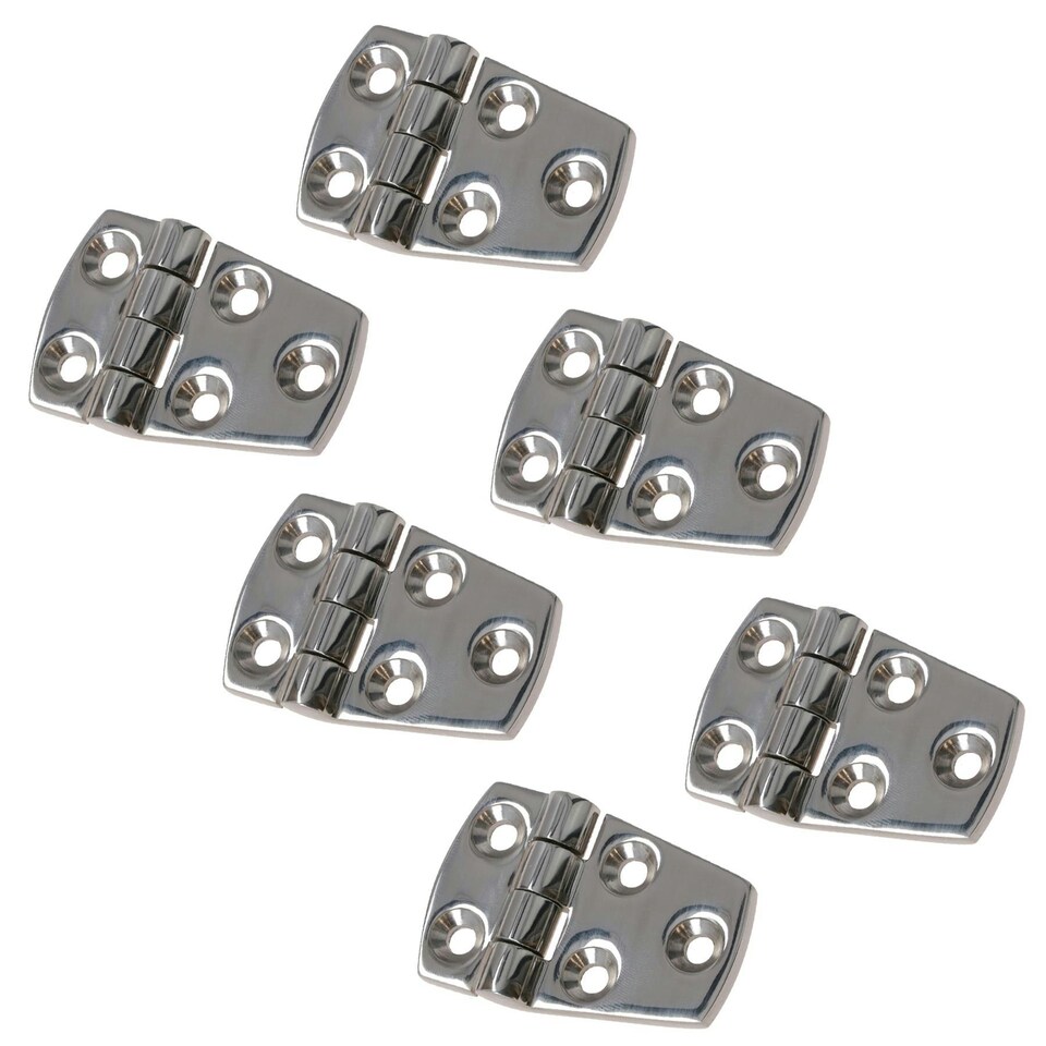 image 1 of Polished Door Hinge 6 Pack Stainless Steel 56mm x 38mm 316 Marine Cabin Hatch Silver
