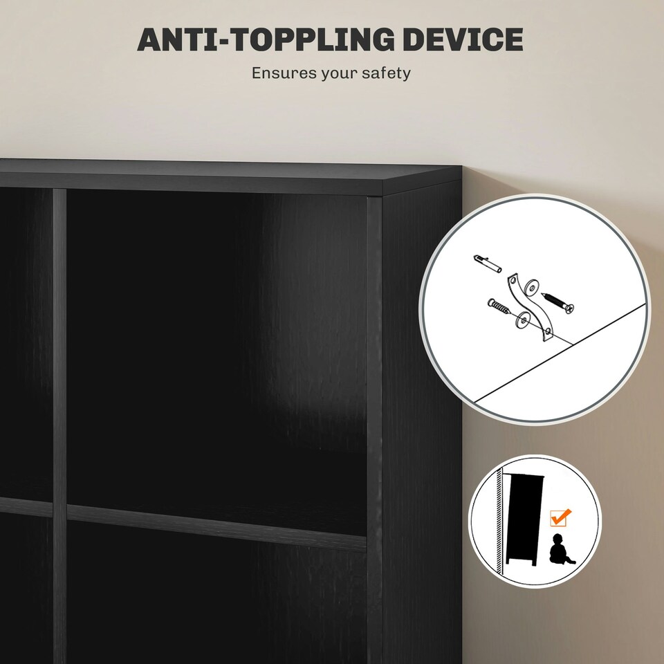 image 1 of HOMCOM Cubic Cabinet Bookcase Storage Shelves for Home Office, Black