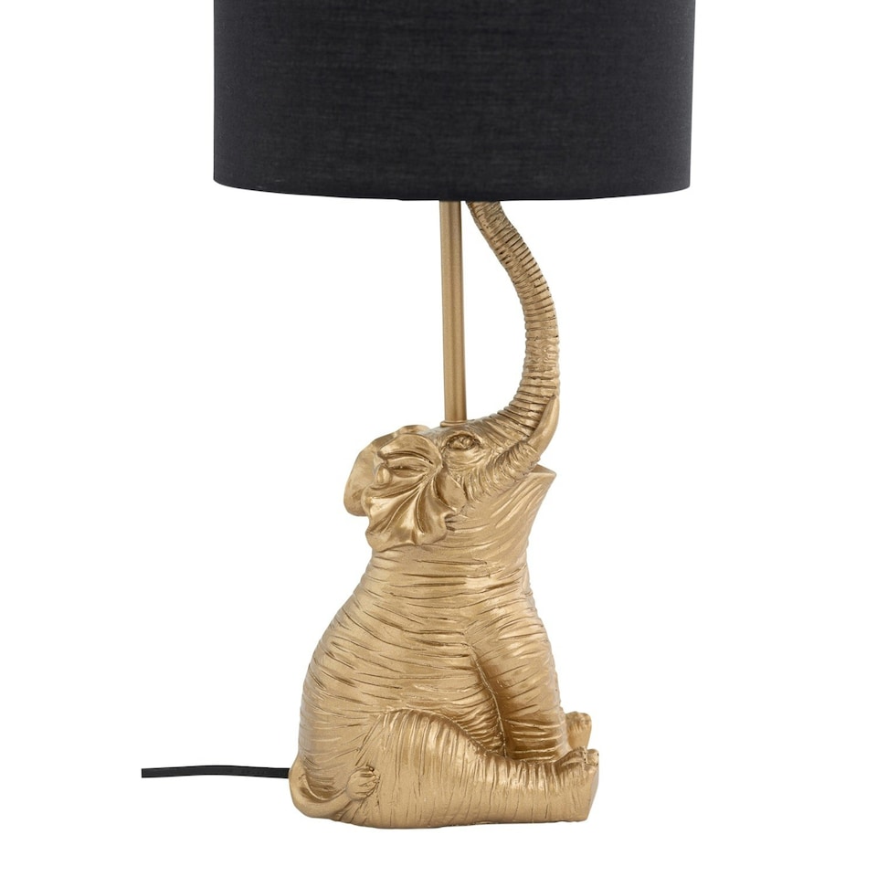 image 1 of First Choice Lighting Elephant Gold Resin Table Lamp With Black Fabric Shade Gold | Black