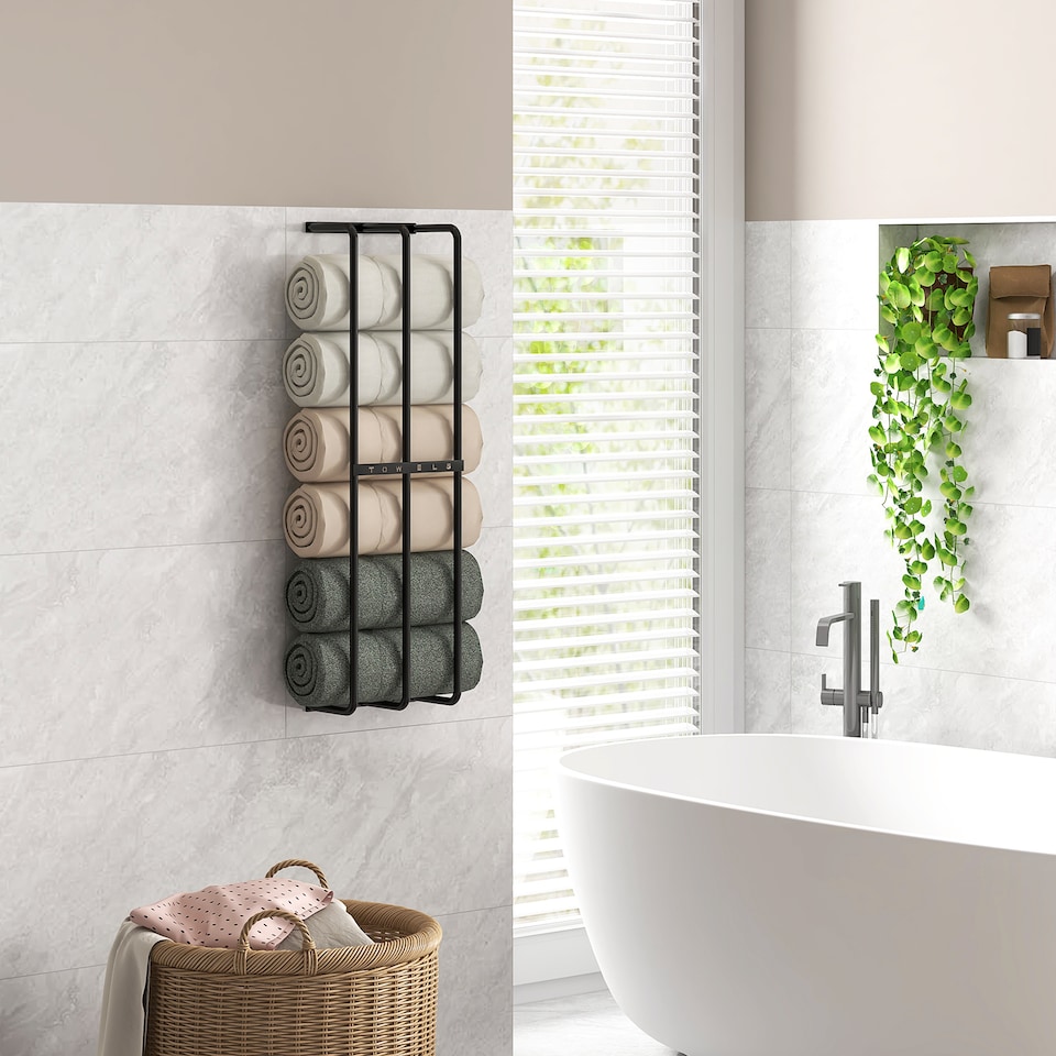 image 1 of HOMCOM Metal Towel Rack Wall Mounted, 3 Bar Towel Rail for Bathroom, Black