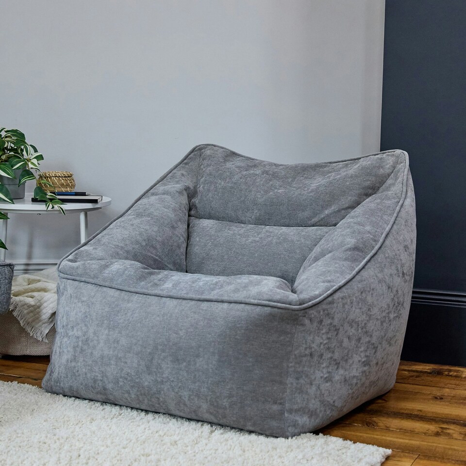 image 1 of icon Natalia Chenille Adults Bean Bag Armchair, Ready Filled Large Beanbag Grey Grey