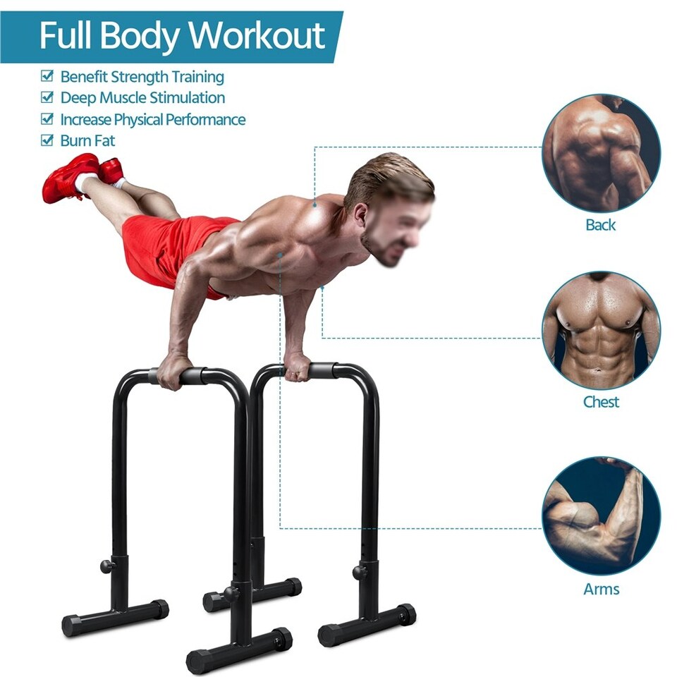 image 1 of Yaheetech Adjustable Parallel Bars for Home Gym Black