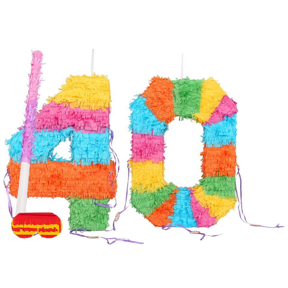 image 1 of Fax Potato 40th Birthday Pinata Set with Stick & Blindfold - Pink Stick